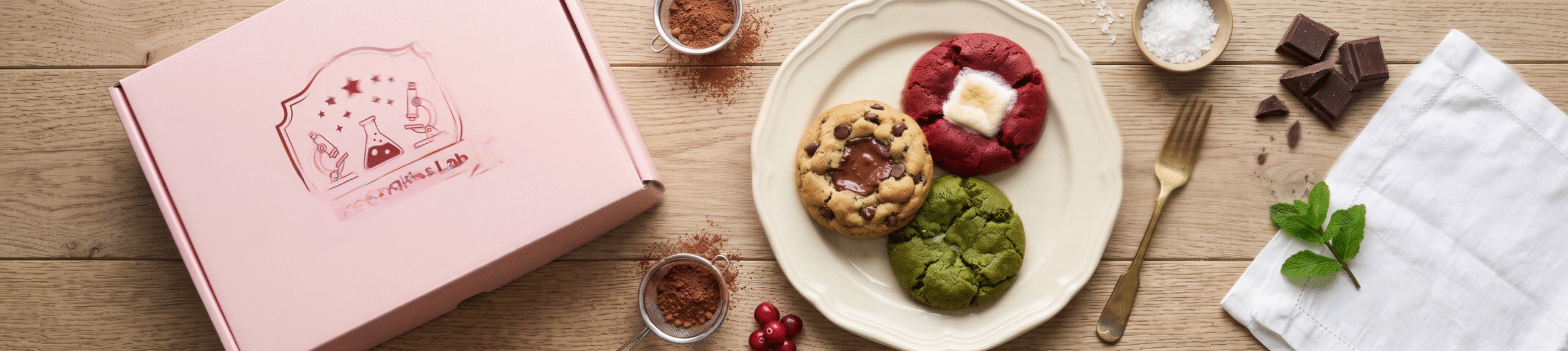 Foto produk estetik artisan cookies The Cookiss Lab di atas piring saji untuk kebutuhan konten visual branding media sosial.